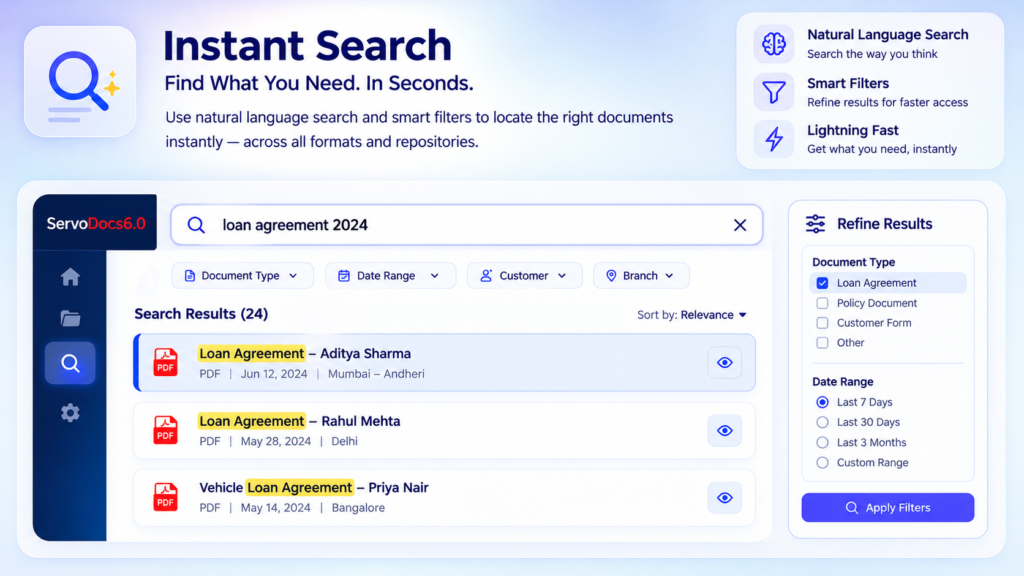 instant search with servodocs enteprise dms